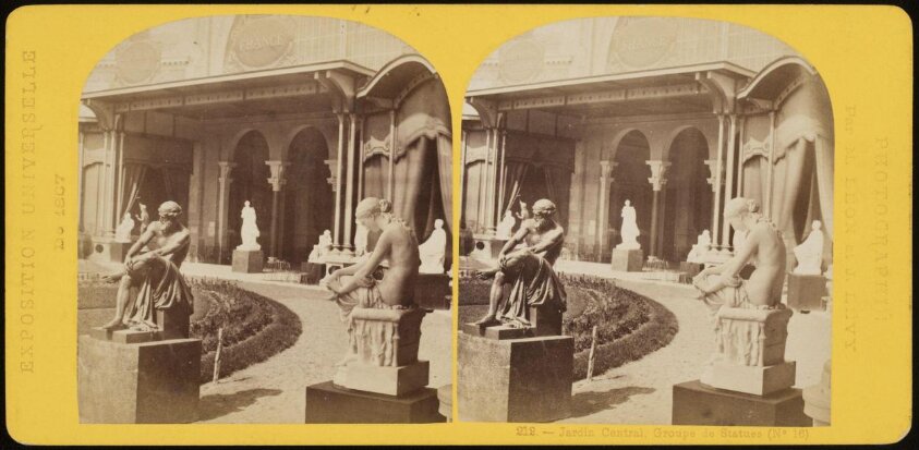 Group of statues in the central garden, 1867 International Exhibition in Paris (1867) by Léon & Lévy