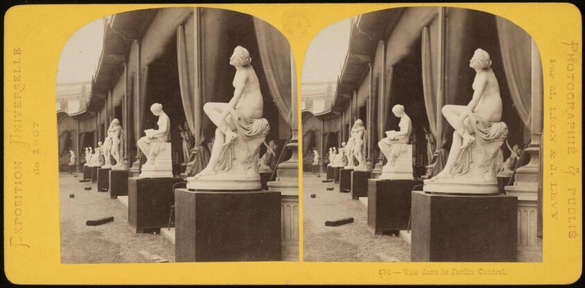 Group of statues in the central garden display at the 1867 International Exhibition in Paris (1867) by Léon & Lévy