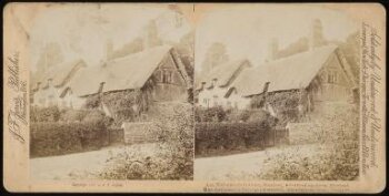 Stereograph of Anne Hathaway's cottage in Shottery, Stratford-on-Avon, England