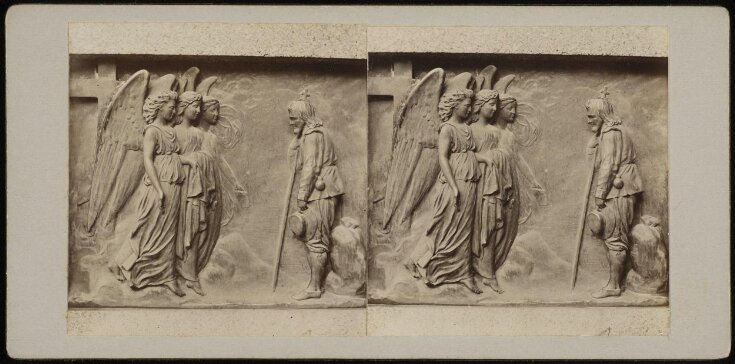 Stereoscopic photograph of a bas-relief: scene from Pilgrims Progress top image