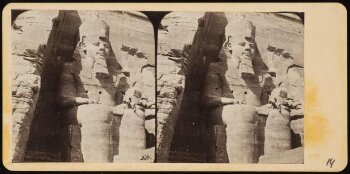 Stereoscopic photograph of the Colossal Statue of Ramesses in Thebes