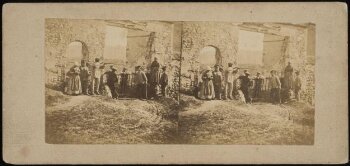 Stereoscopic photograph depicting figures in a hunting scene