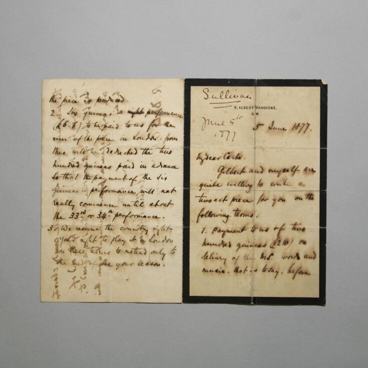 Letter from Arthur Sullivan to Richard D'Oyly Carte top image