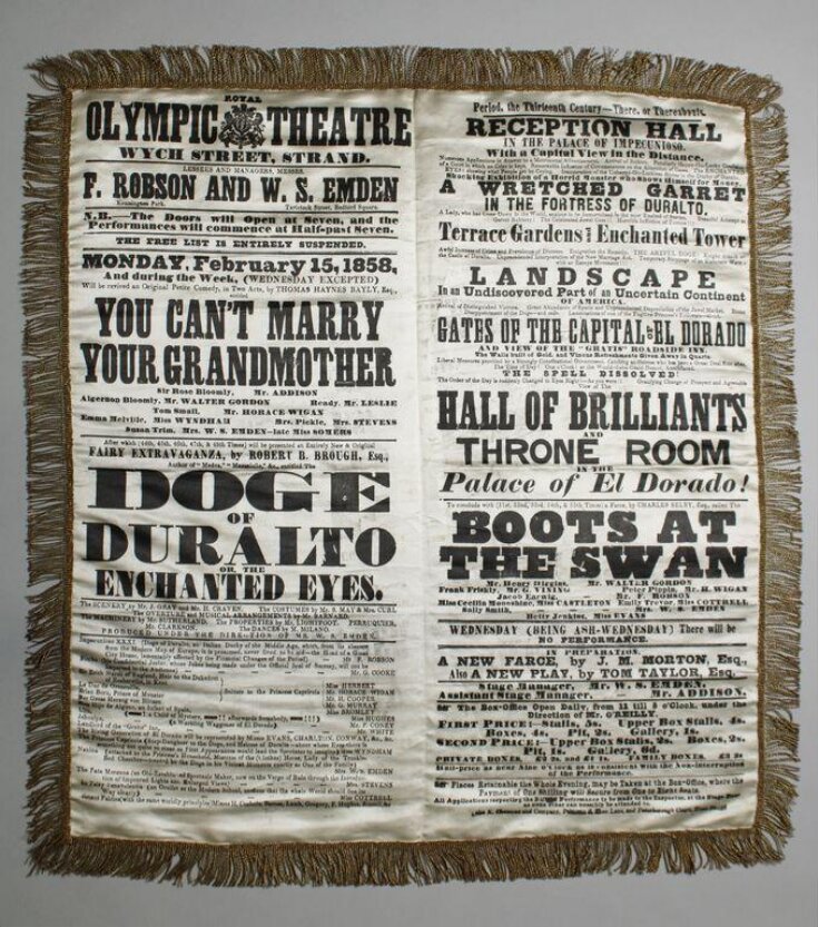 Silk programme for the Olympic Theatre, 15 February 1858 top image