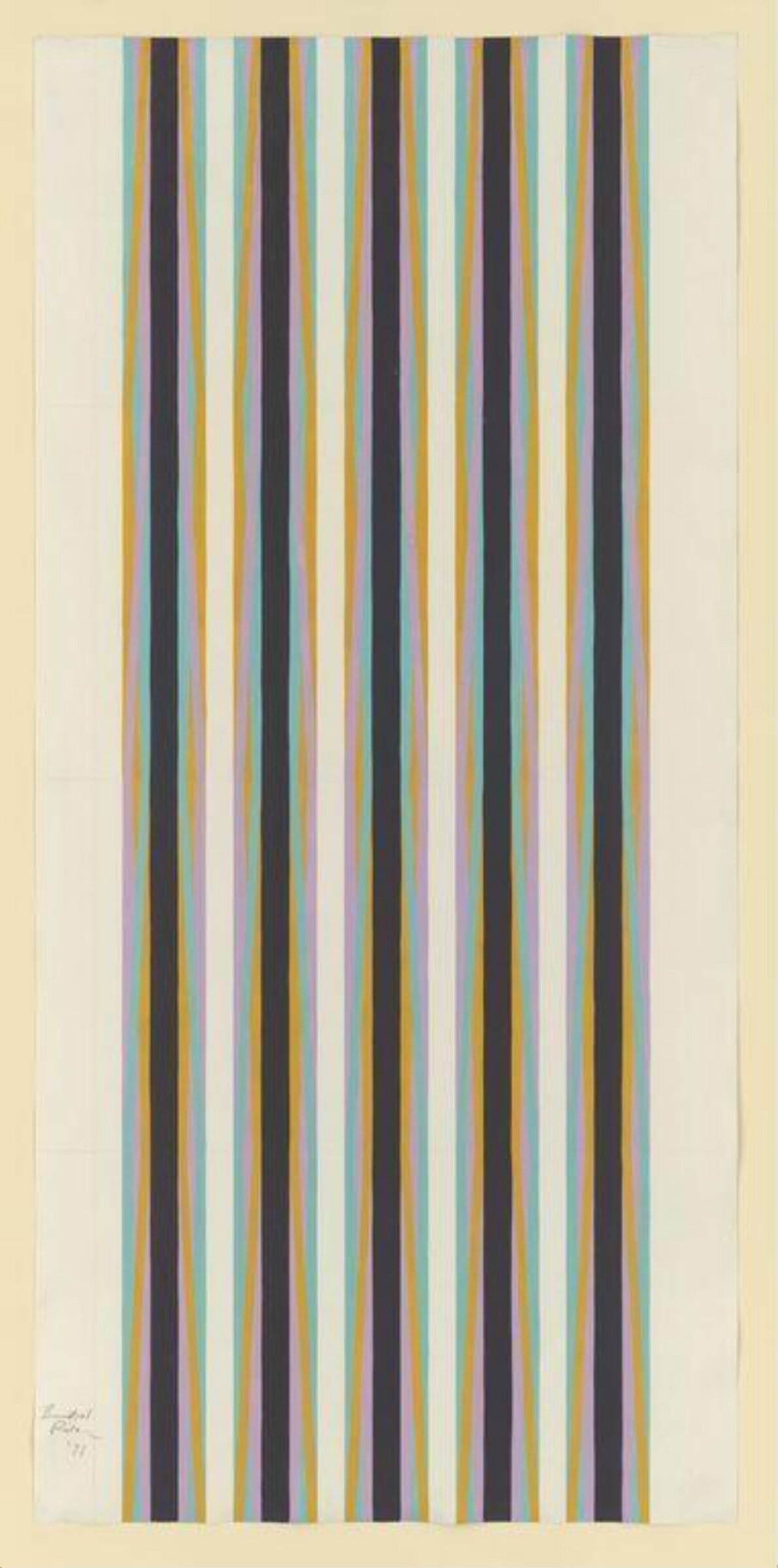 Turquoise, Cerise, Mustard Twist with Black, Bridget Riley, 1971
