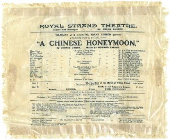 Silk programme for a performance of <i>A Chinese Honeymoon</i>, Royal Strand Theatre, 1902