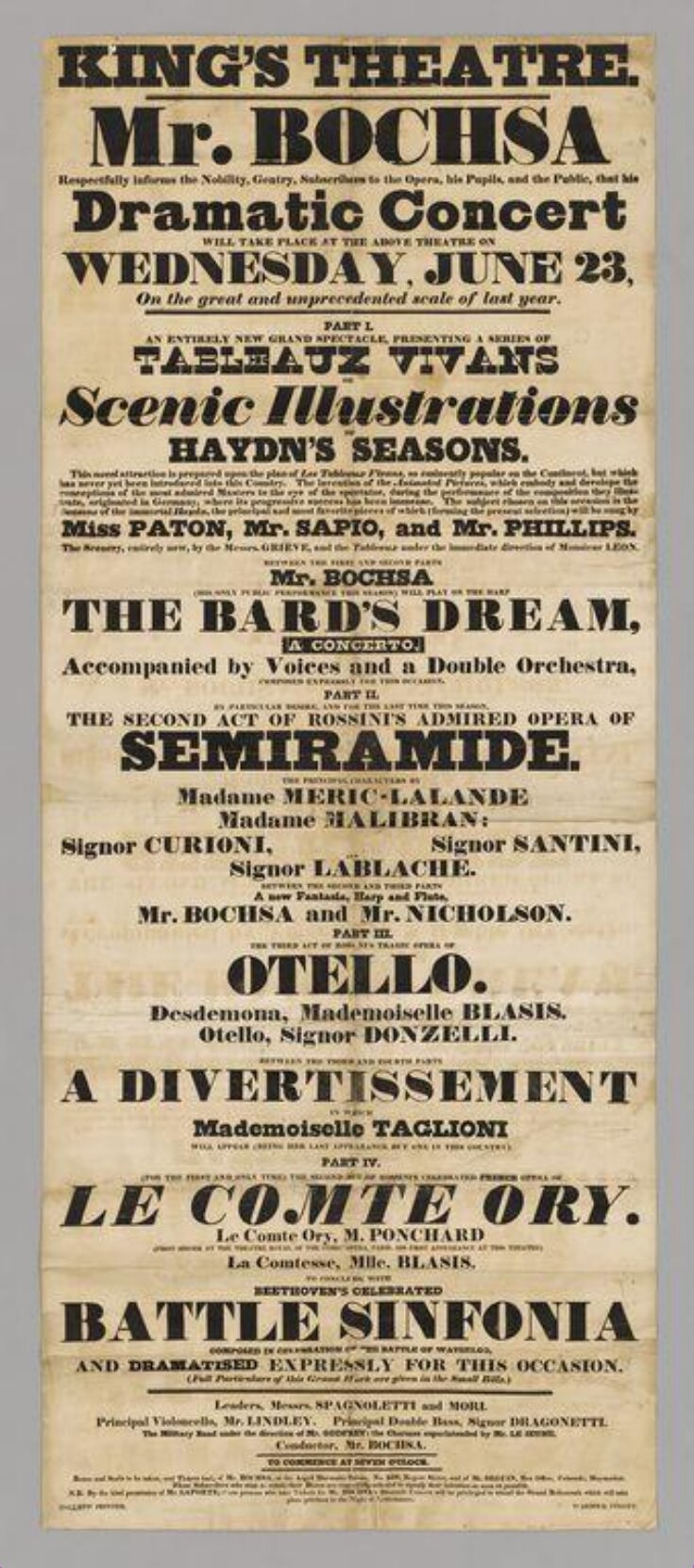 Mr Bochsa's Dramatic Concert, 1830 image
