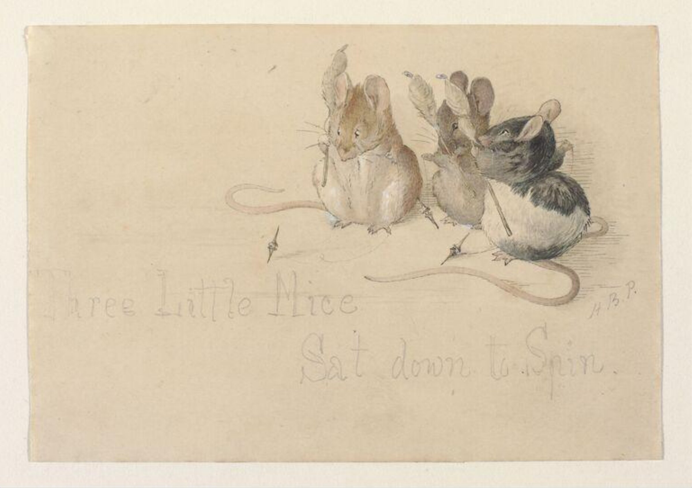 Title page design for 'Three little mice sat down to spin', Beatrix Potter, ca. 1892