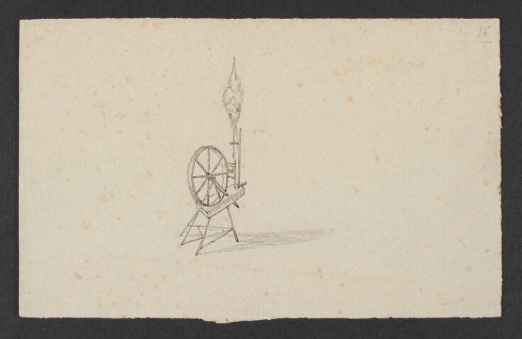 Spinning wheel and distaff top image