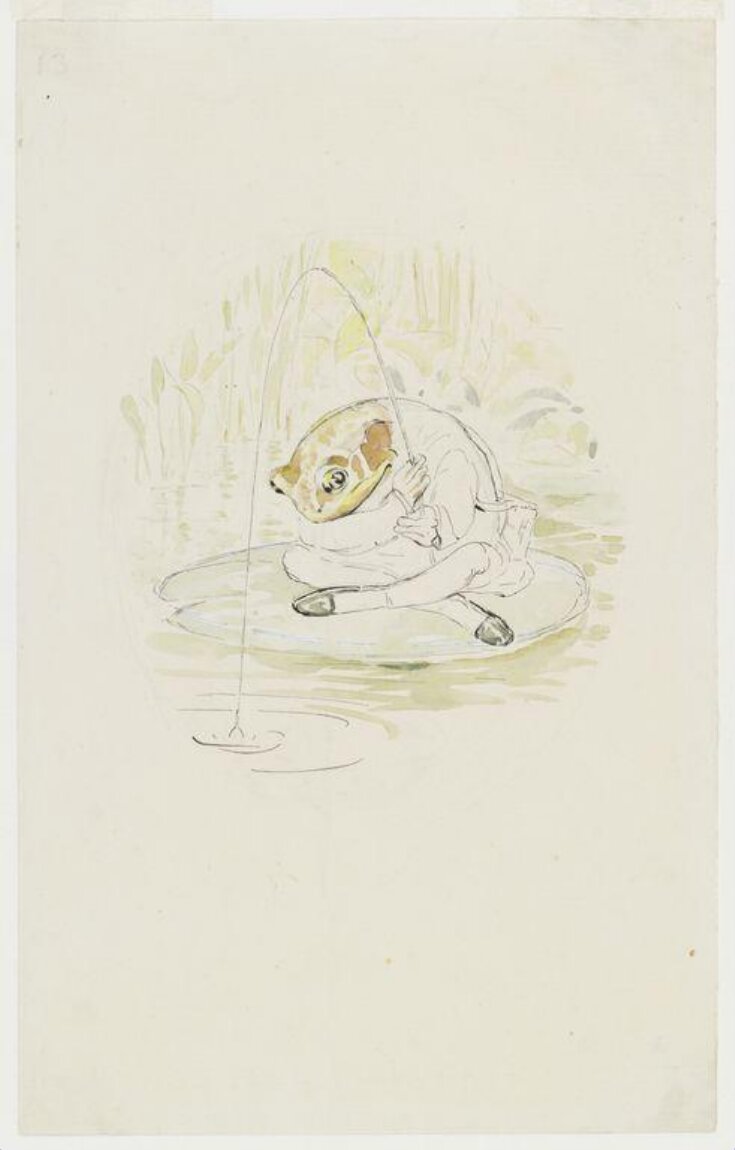 Jeremy Fisher sitting fishing on a waterlily leaf: preparatory drawing for The tale of Mr. Jeremy Fisher top image