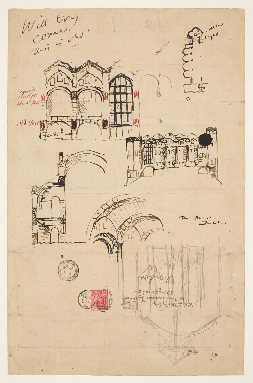 First sketches for Liverpool Cathedral, Lethaby, 1902