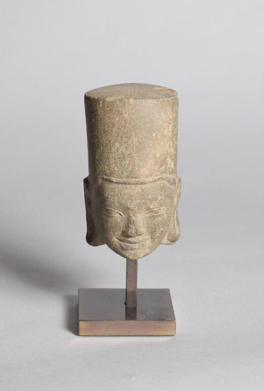 Head of Vishnu, sandstone, late 7th century, Cambodia at the Victoria and Albert Museum