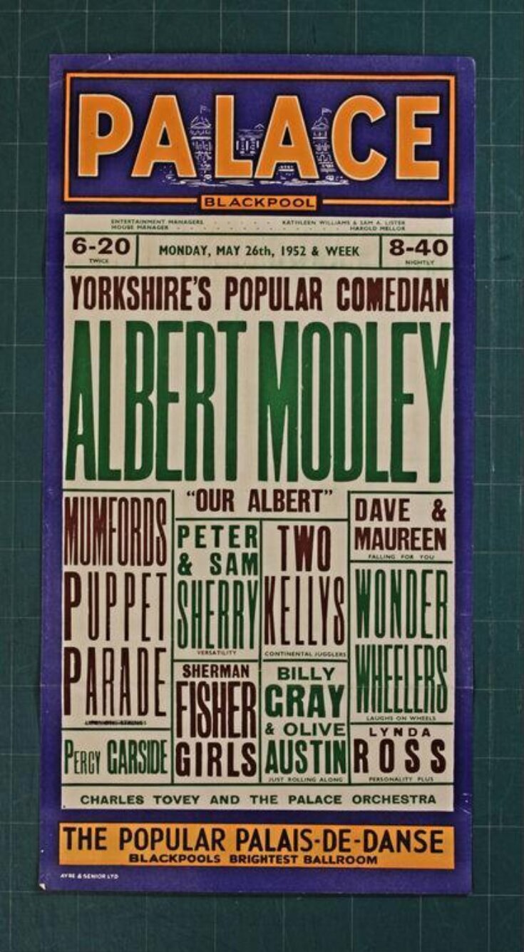 Typographic poster advertising twice-nightly Variety at the Palace Theatre Blackpool, 26th May 1952.  top image