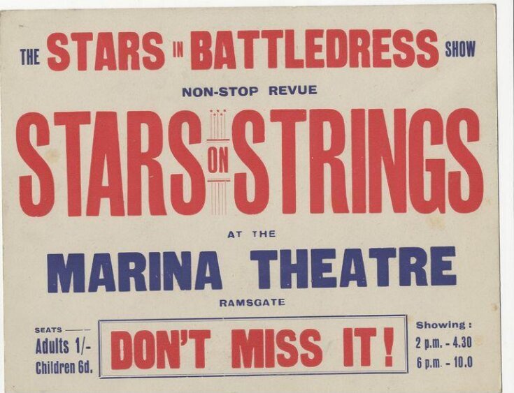 Poster advertising Frank Mumford's 'non-stop revue' Stars on Strings , Marina Theatre Ramsgate, ca.1946  top image