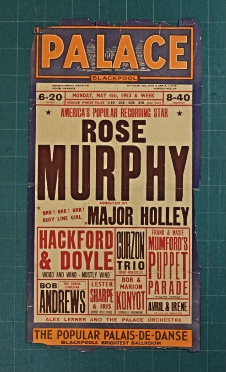 Typographic poster advertising twice-nightly Variety at the Palace Theatre Blackpool, 4th May 1953  top image
