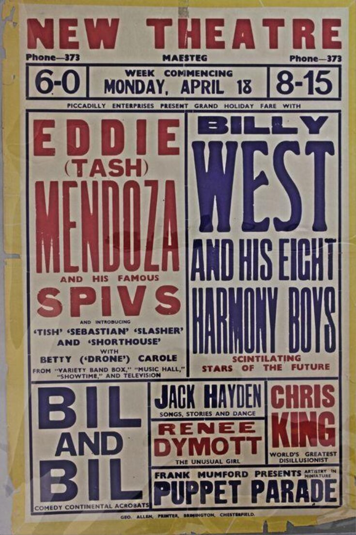 Poster advertising twice-nightly Variety at the New Theatre, Maesteg, 18th April 1955  image
