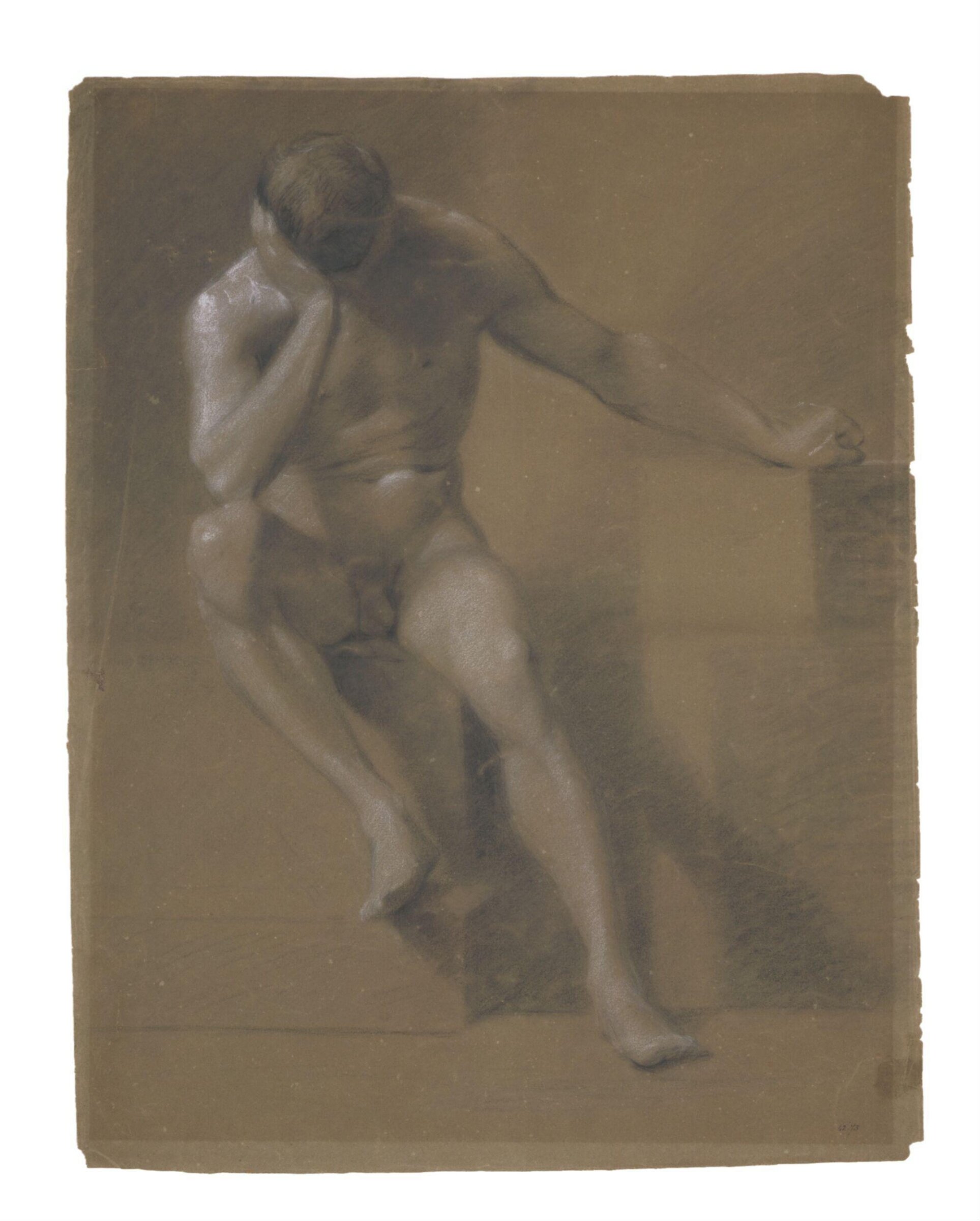 Study of a nude male figure, seated, with his left arm outstretched and resting his head on his right arm, John Constable, ca. 1800