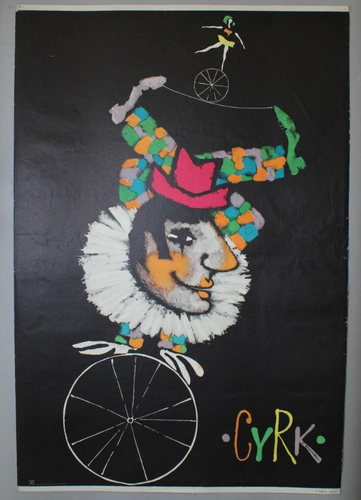 Clown on Unicycle. Poster advertising Polish circus top image