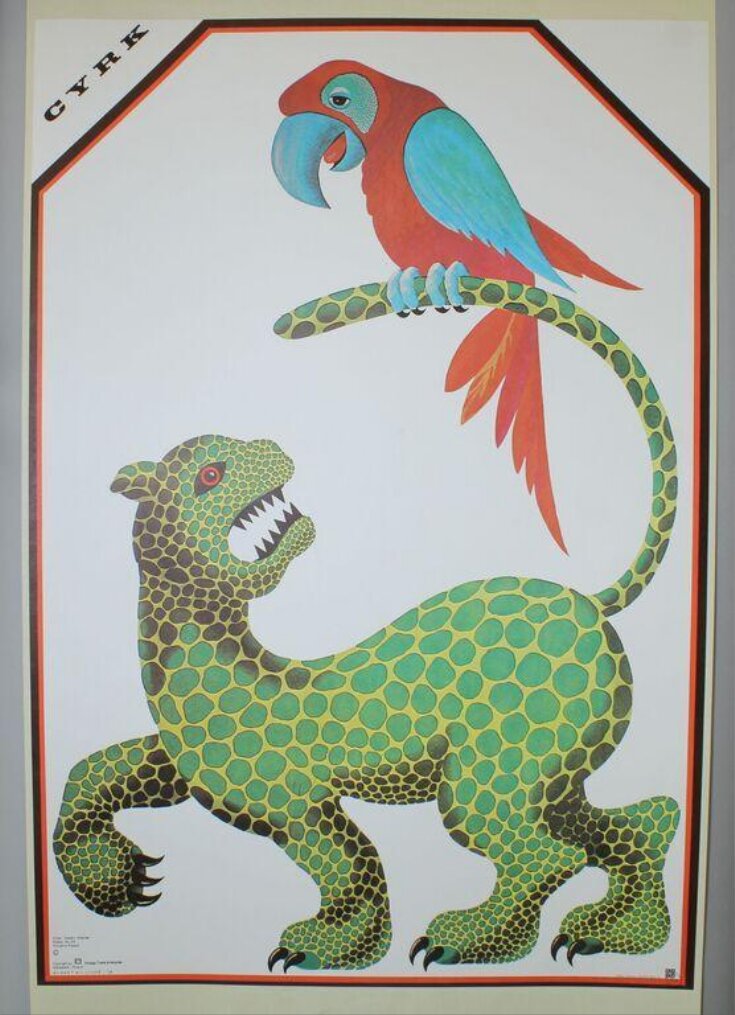 Jaguar with Parrot on Tail. Poster advertising Polish circus top image