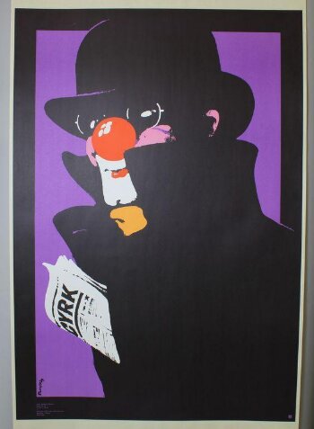 Spy Clown with Newspaper. Poster advertising Polish circus 