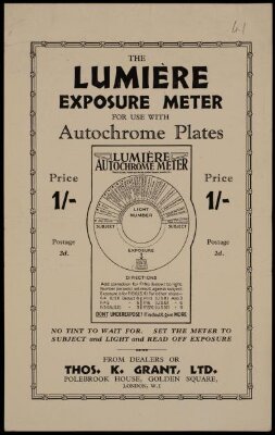 The Lumiere exposure meter : for use with autochrome plates