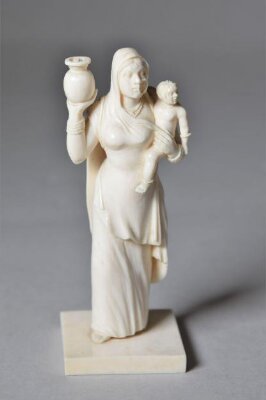 Woman carrying water pitcher and child, 19th century