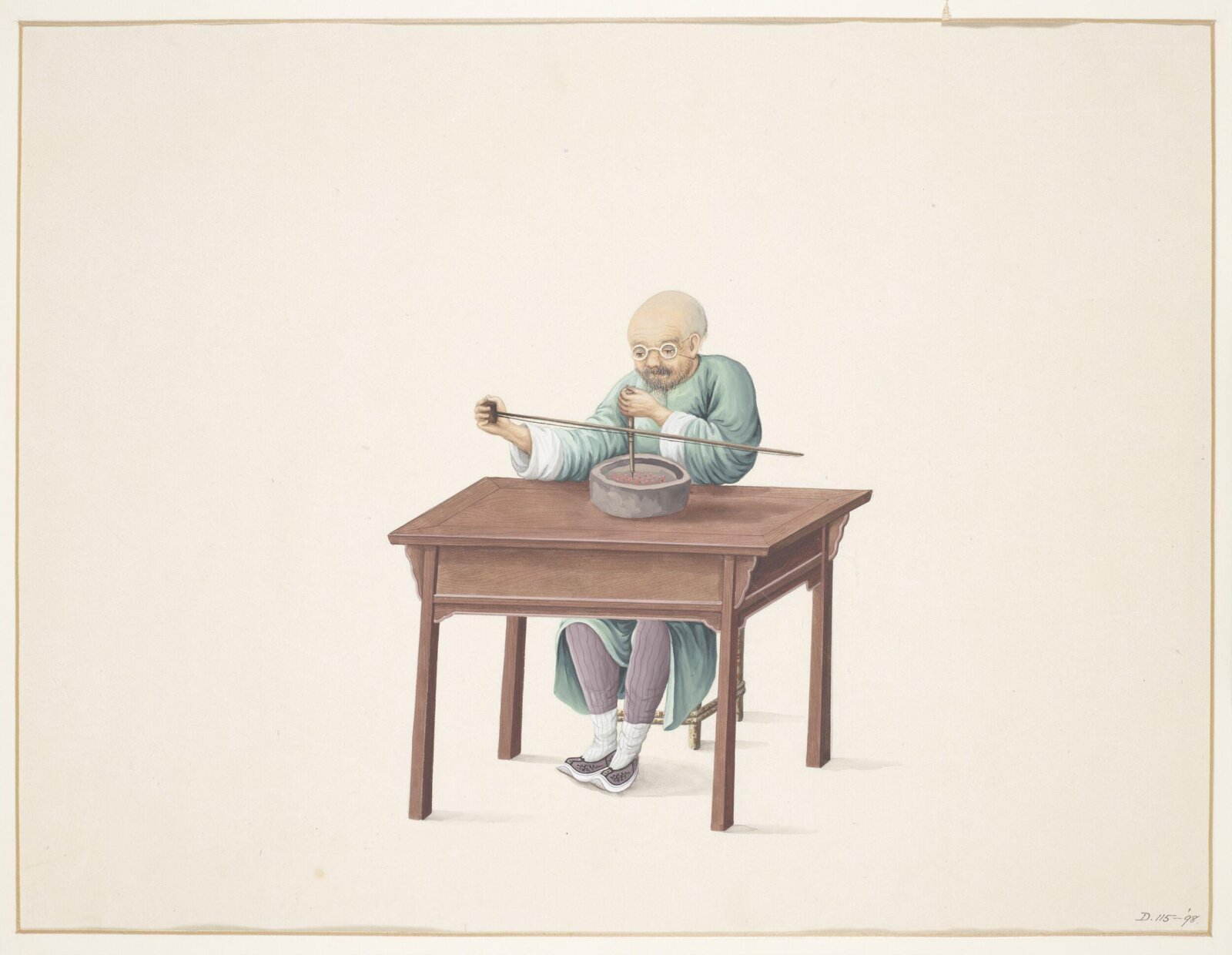 Man Drilling Seed Pearls, Puqua, ca. 1790