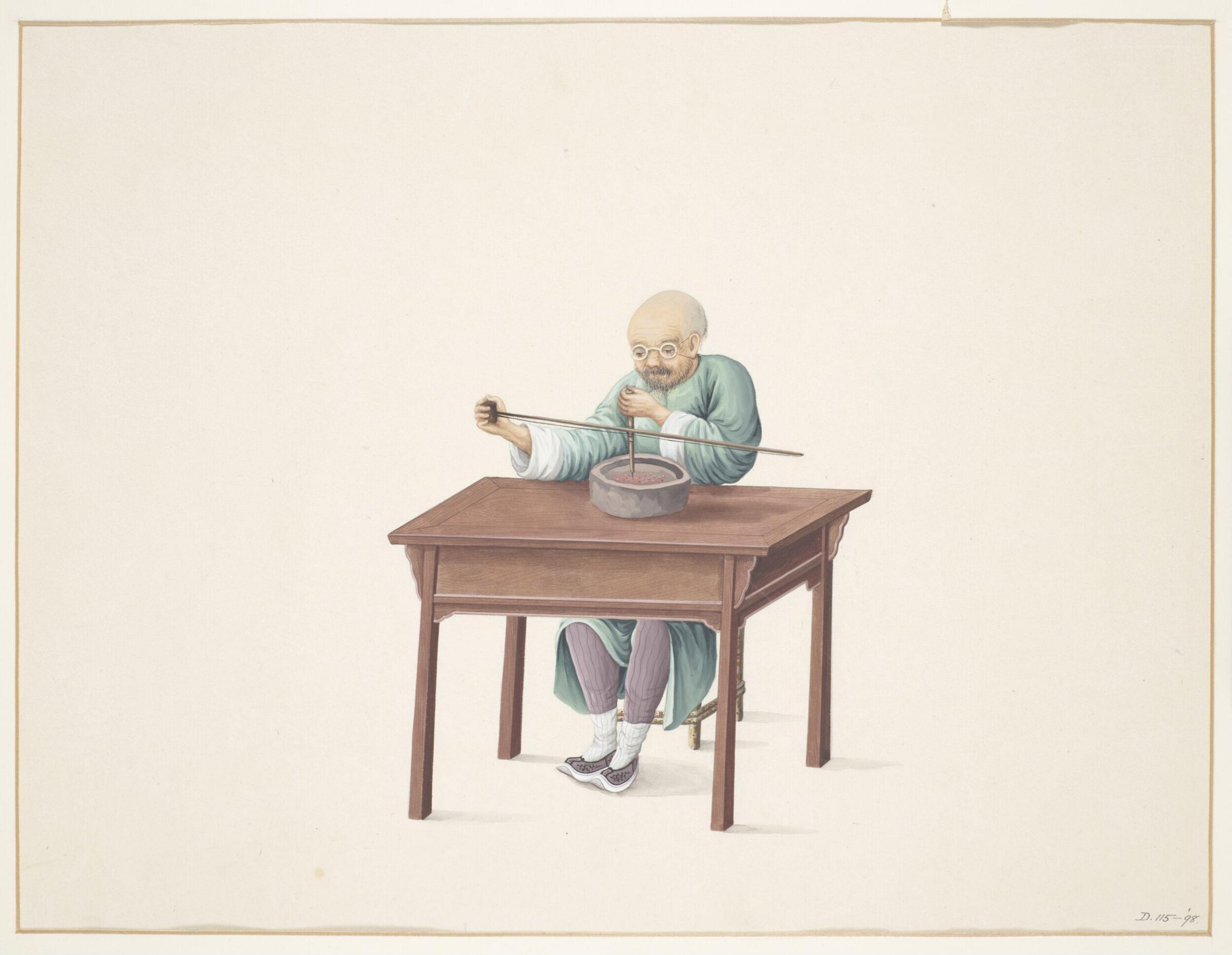 Man Drilling Seed Pearls, Puqua, ca. 1790