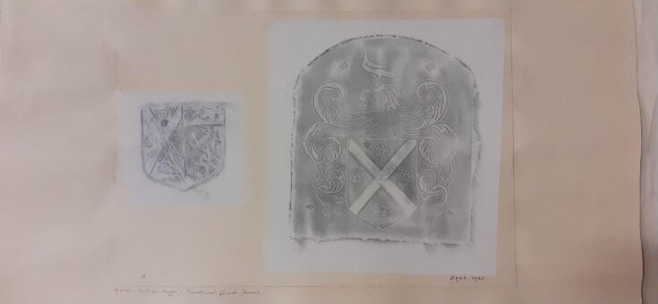 Rubbing of achievement and one shield from brass of William napper top image