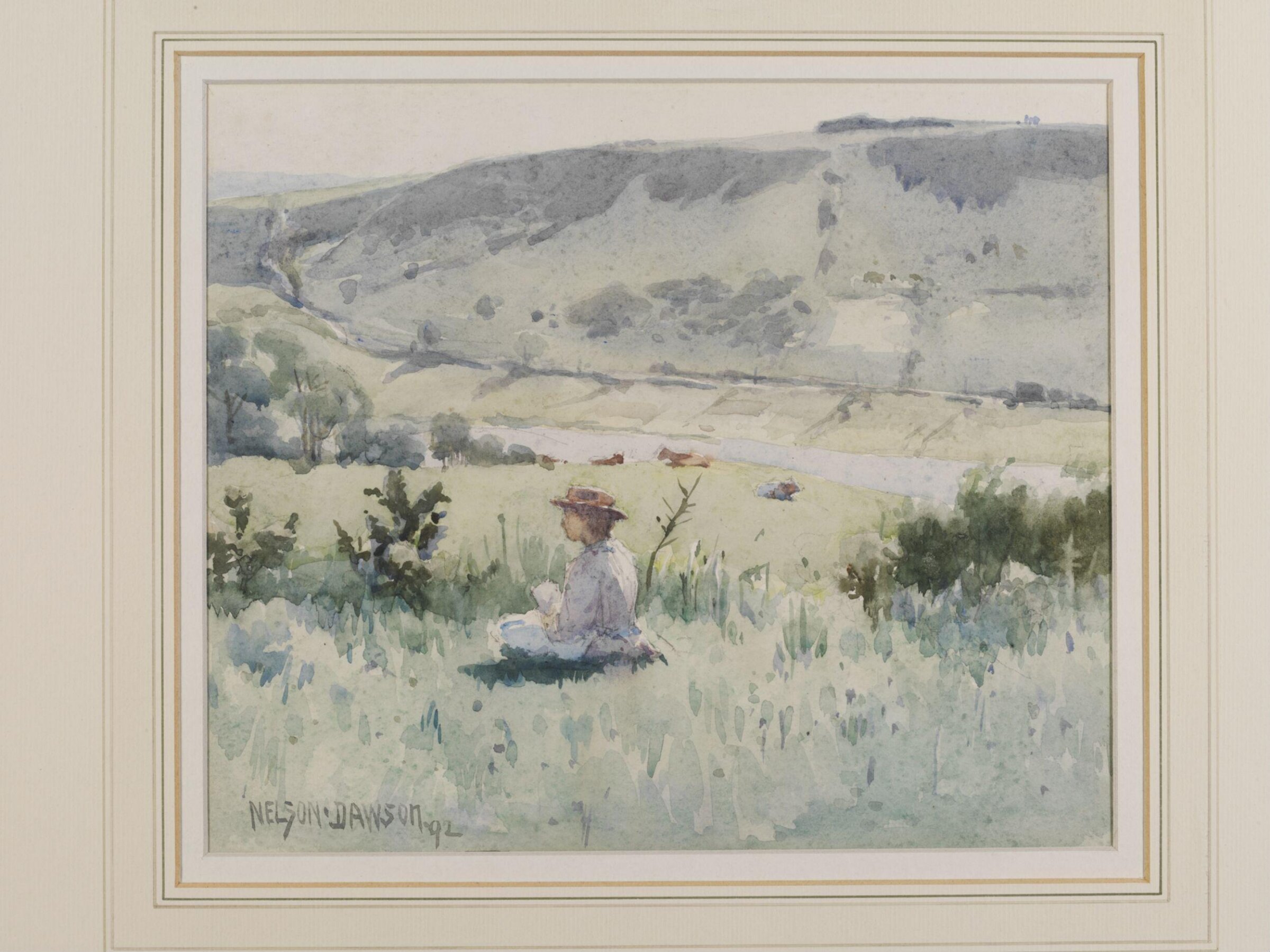 Landscape with a seated figure, Nelson Dawson, 1892