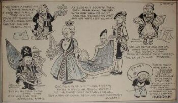 Cartoon lampooning policies and politicians of the Liberal government of Stanley Baldwin (1867-1947)