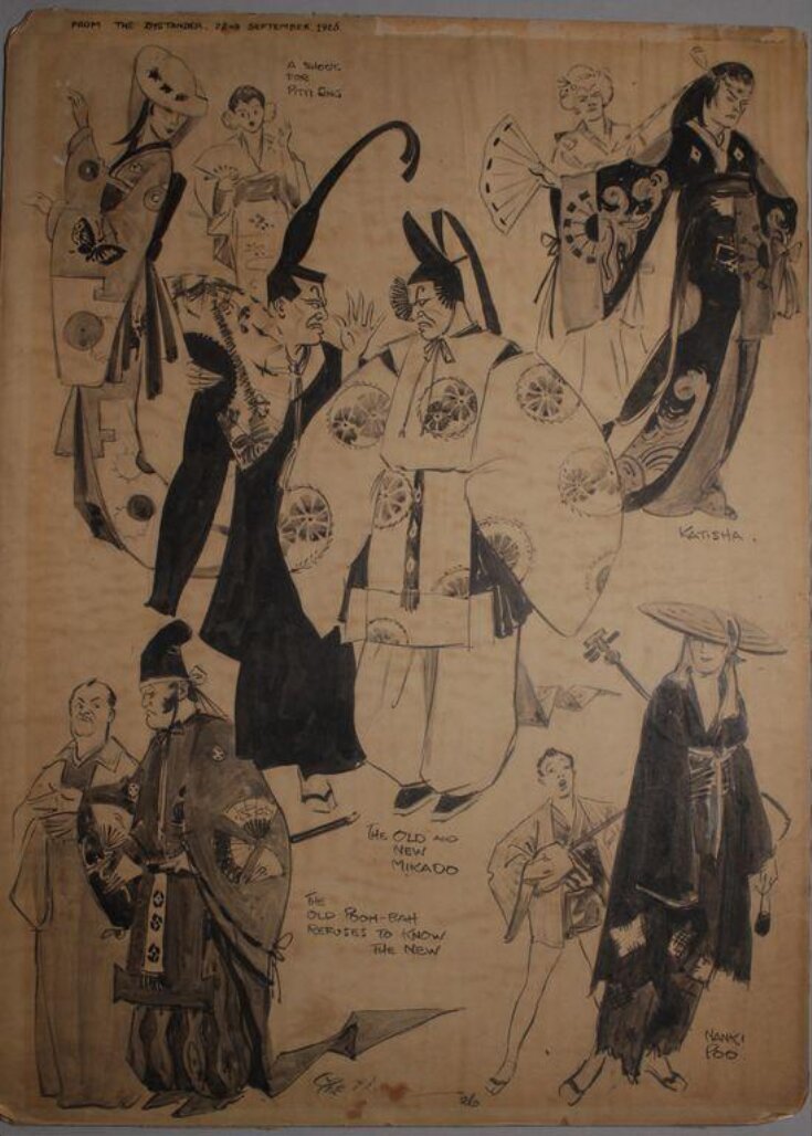 Cartoon commenting on the D'Oyly Carte's redressed production of The Mikado, 1926 top image