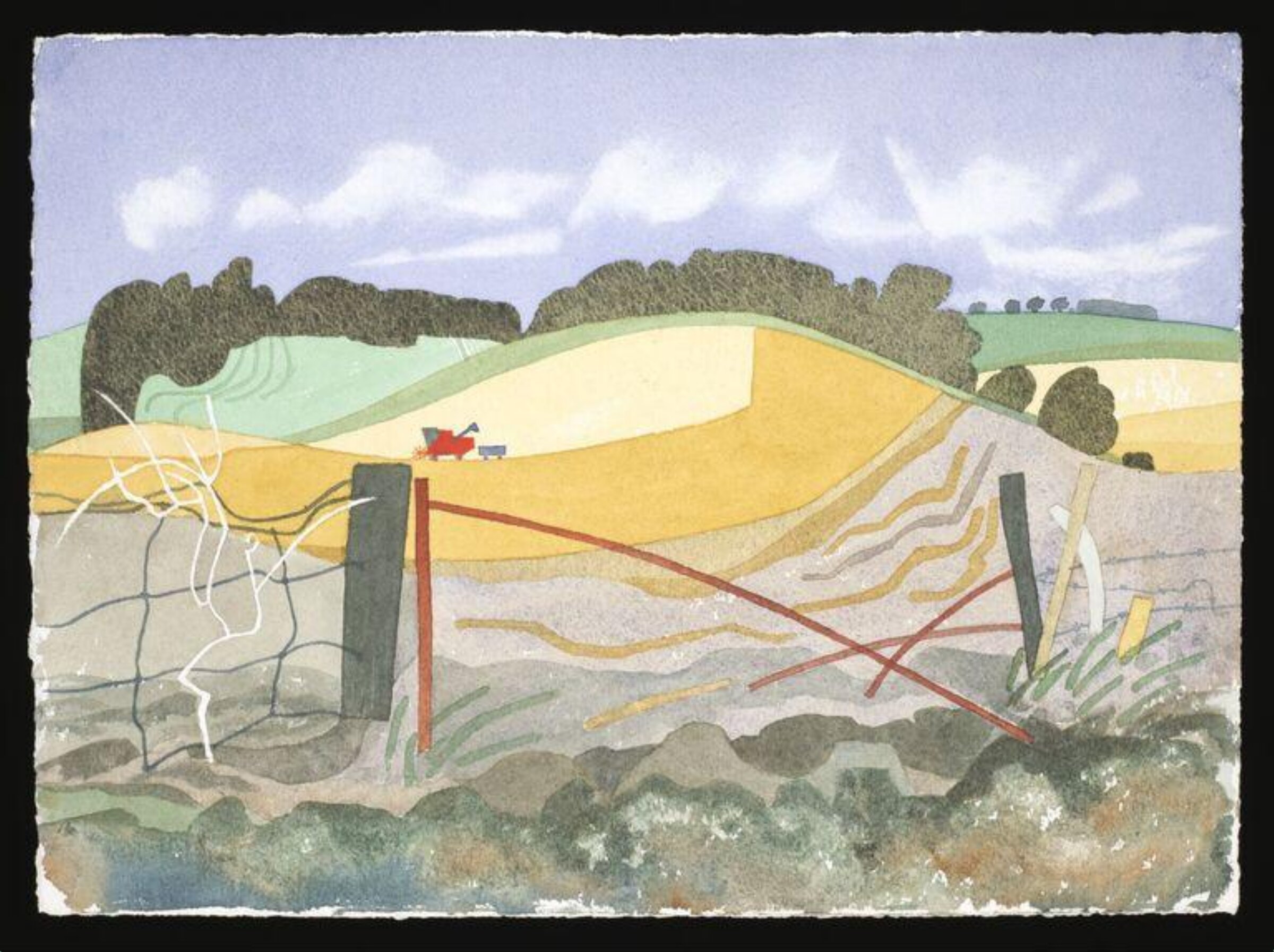 Mid Harvest (field with combine harvester), Raymond Spurrier, Mid 20th century