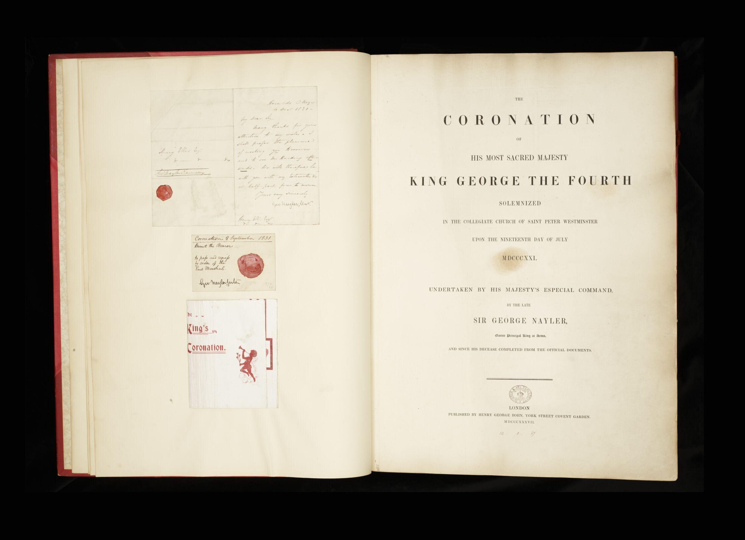 The coronation of His most sacred Majesty King George the Fourth solemnized in the collegiate church of Saint Peter  Westminster upon the nineteenth  day of July MDCCCXXI