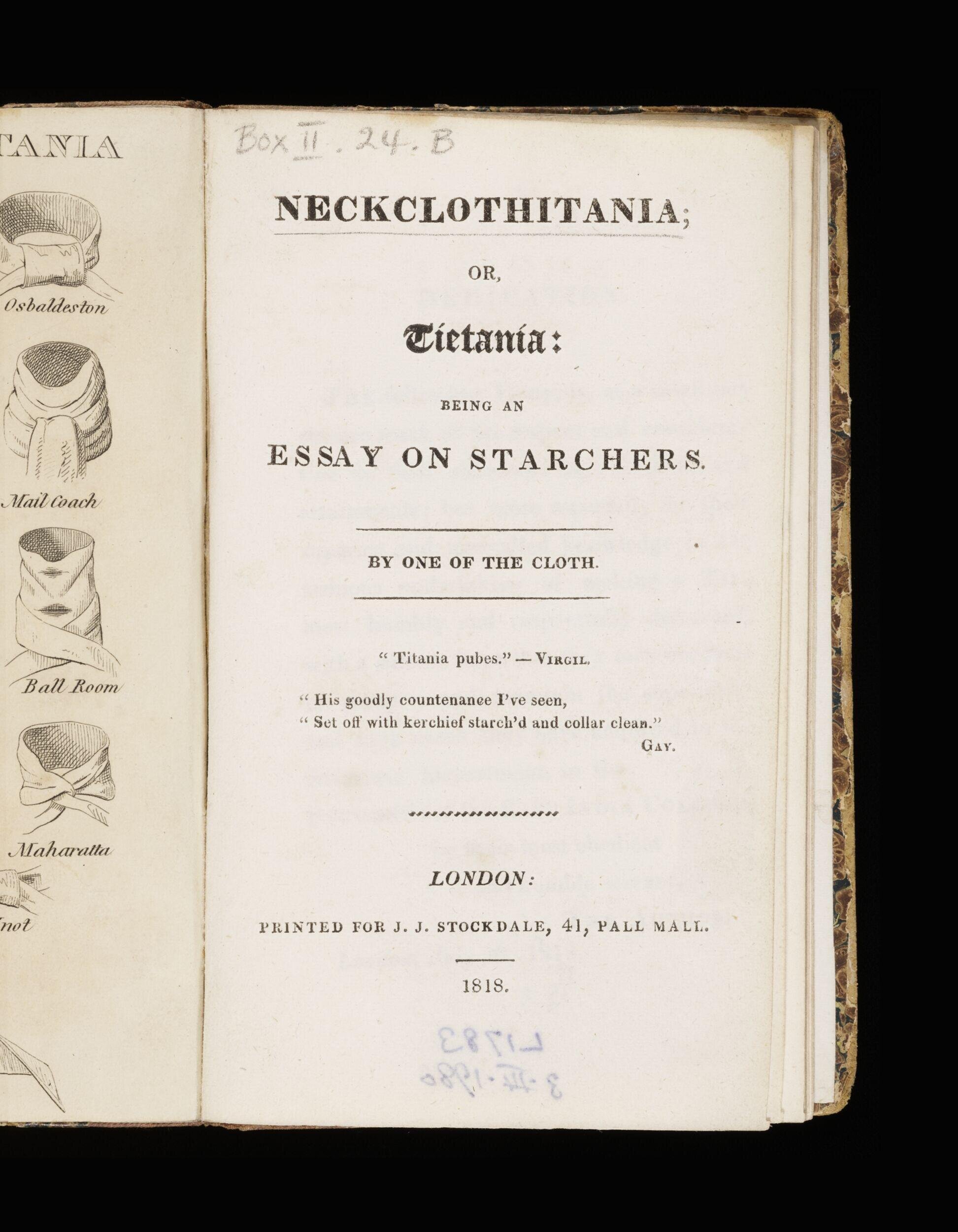 Neckclothitania; or tietania: being an essay on starchers by one of the cloth.