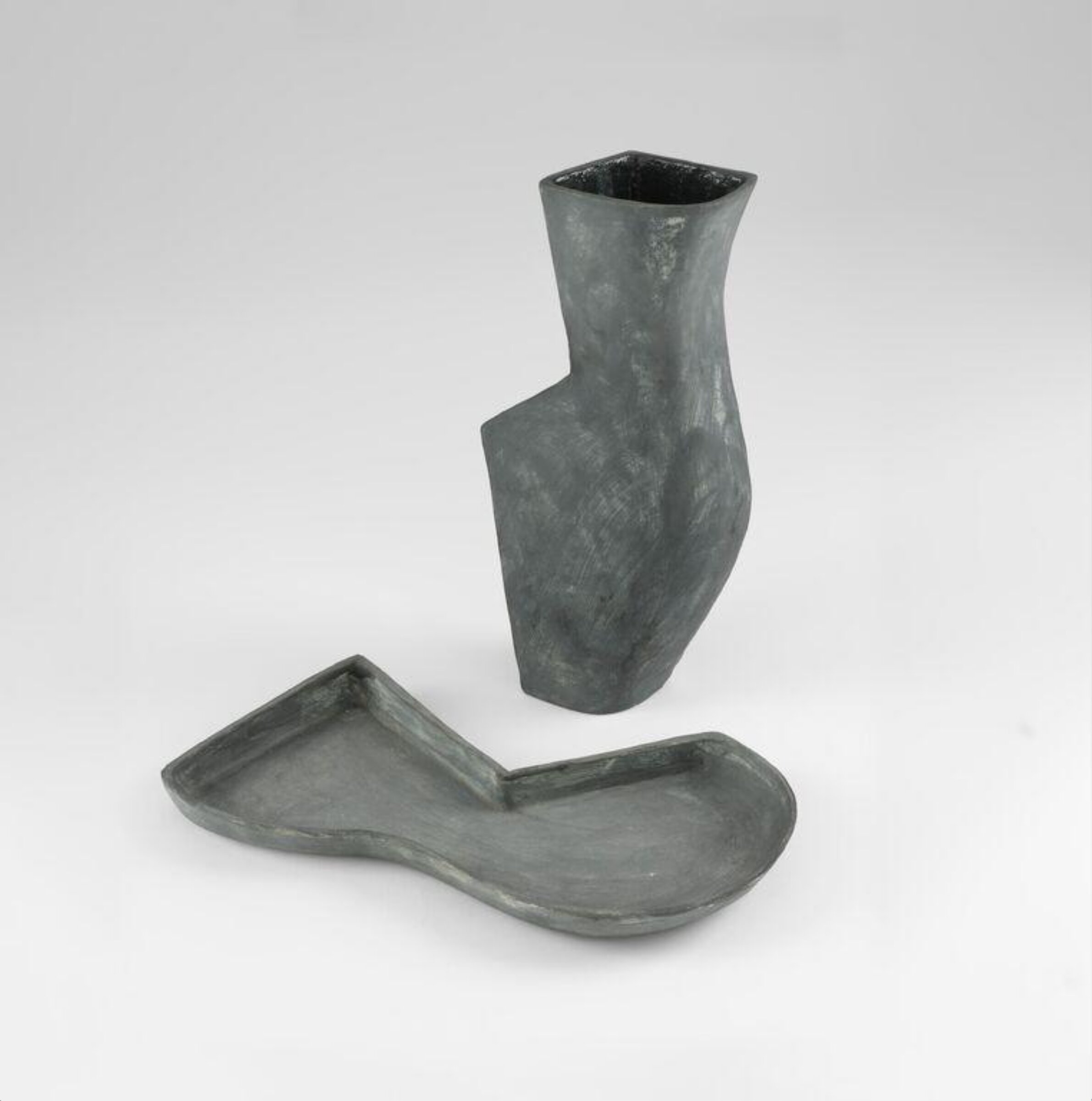 Vase and dish. Cubist black set, Andrew Lord, 1978