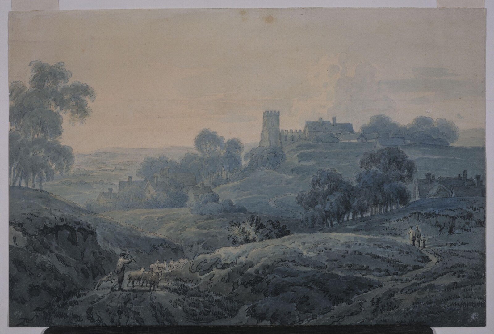 Landscape with church and cottages, Pyne, ca. 1790-1843