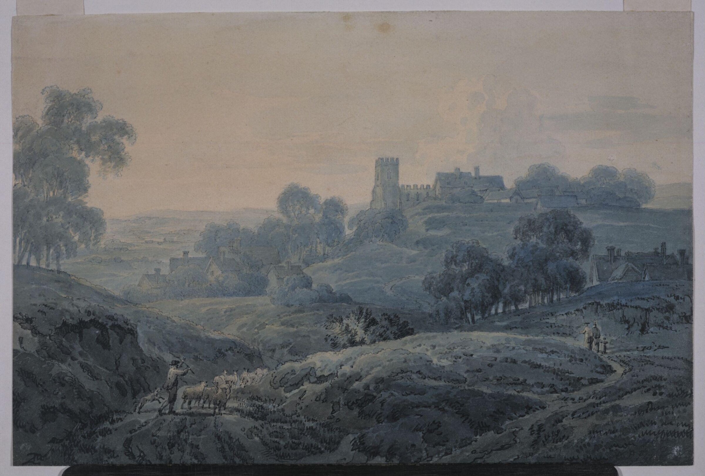 Landscape with church and cottages, Pyne, ca. 1790-1843