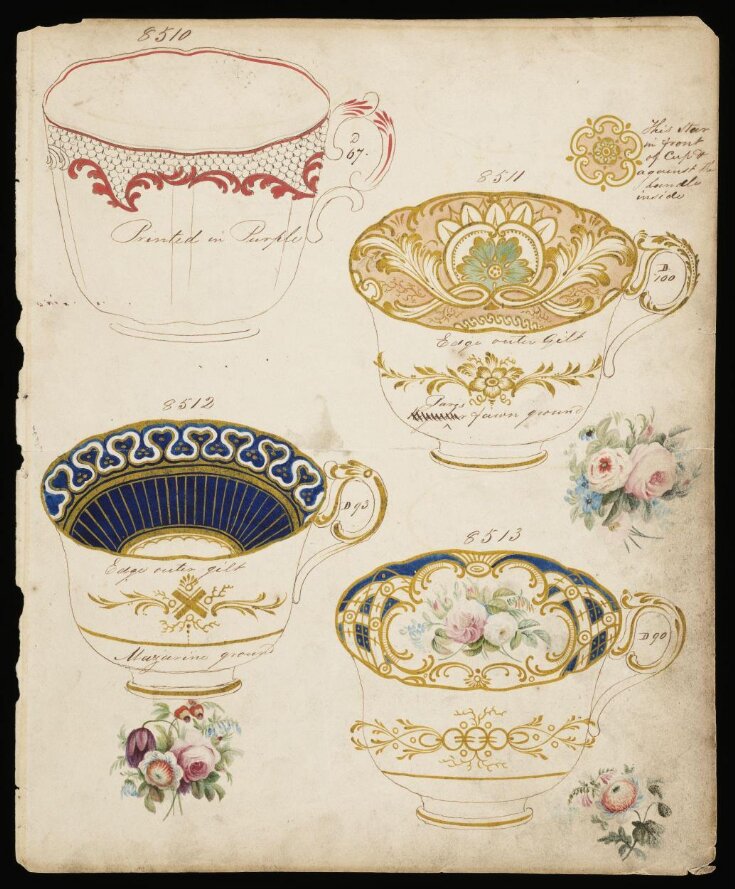 Sheet of teacup designs from a pattern book image