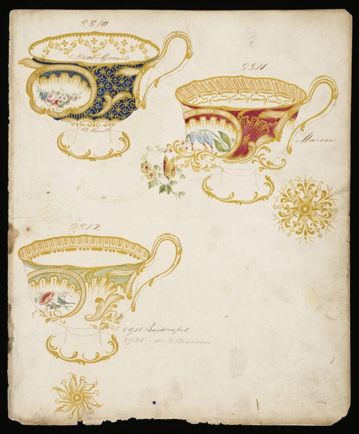 Sheet of teacup designs from a pattern book top image
