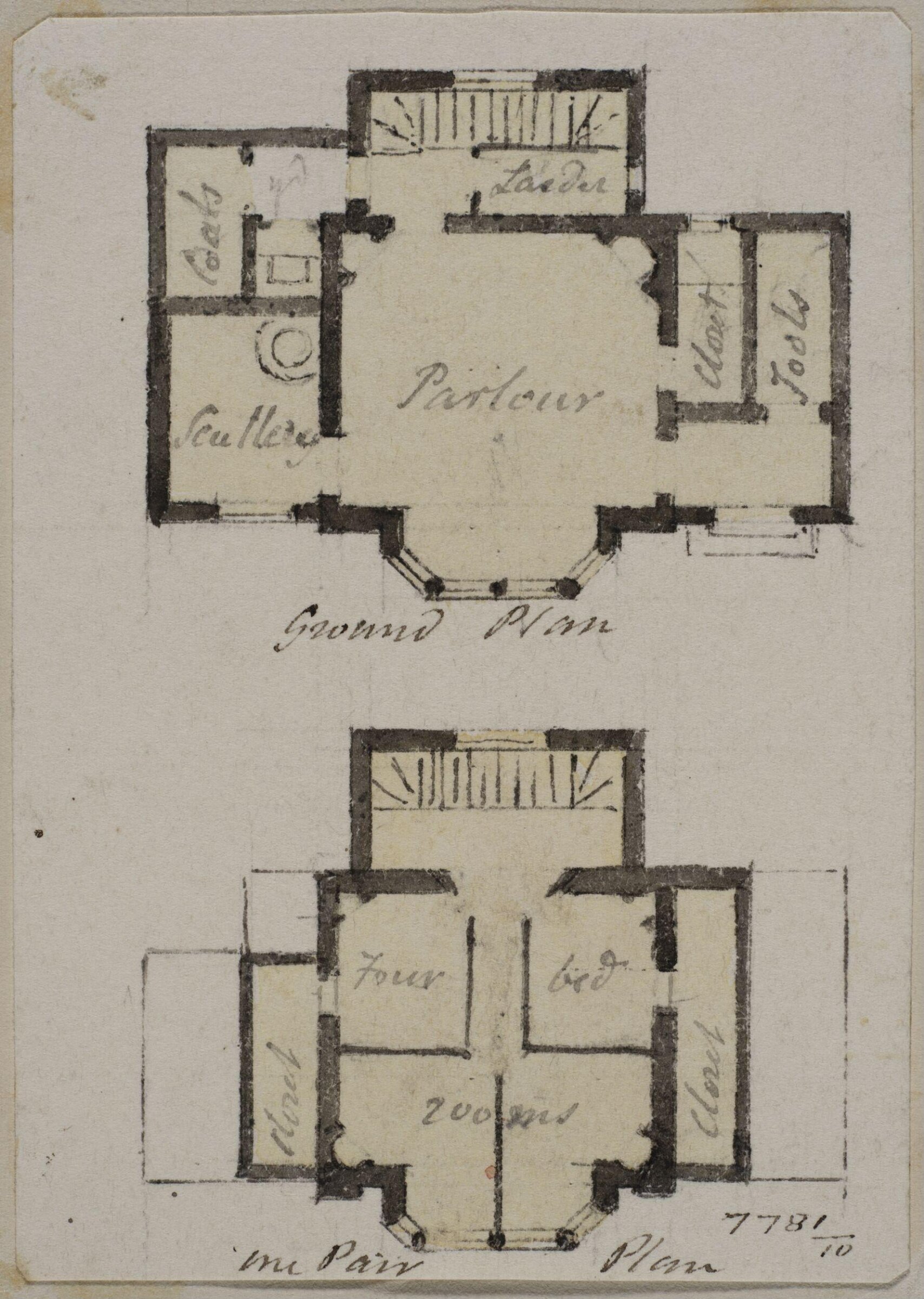 Vignette with the plans of the ground and first floor of a country cottage, Charles James Richardson, circa 1850 - 1870