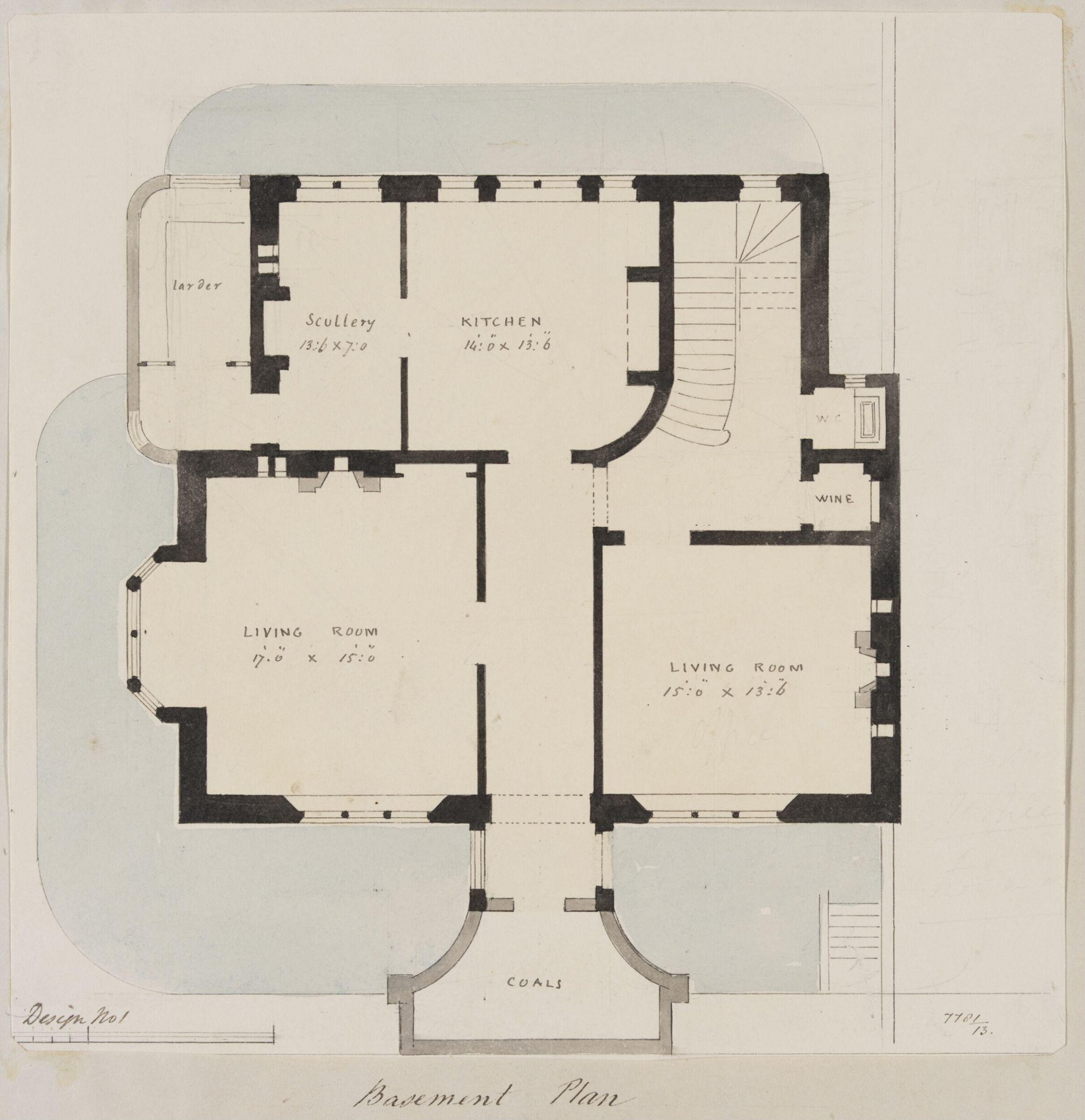 Design no. 1 -  Plan of the basement of a small country villa, Charles James Richardson, circa 1850 - 1870