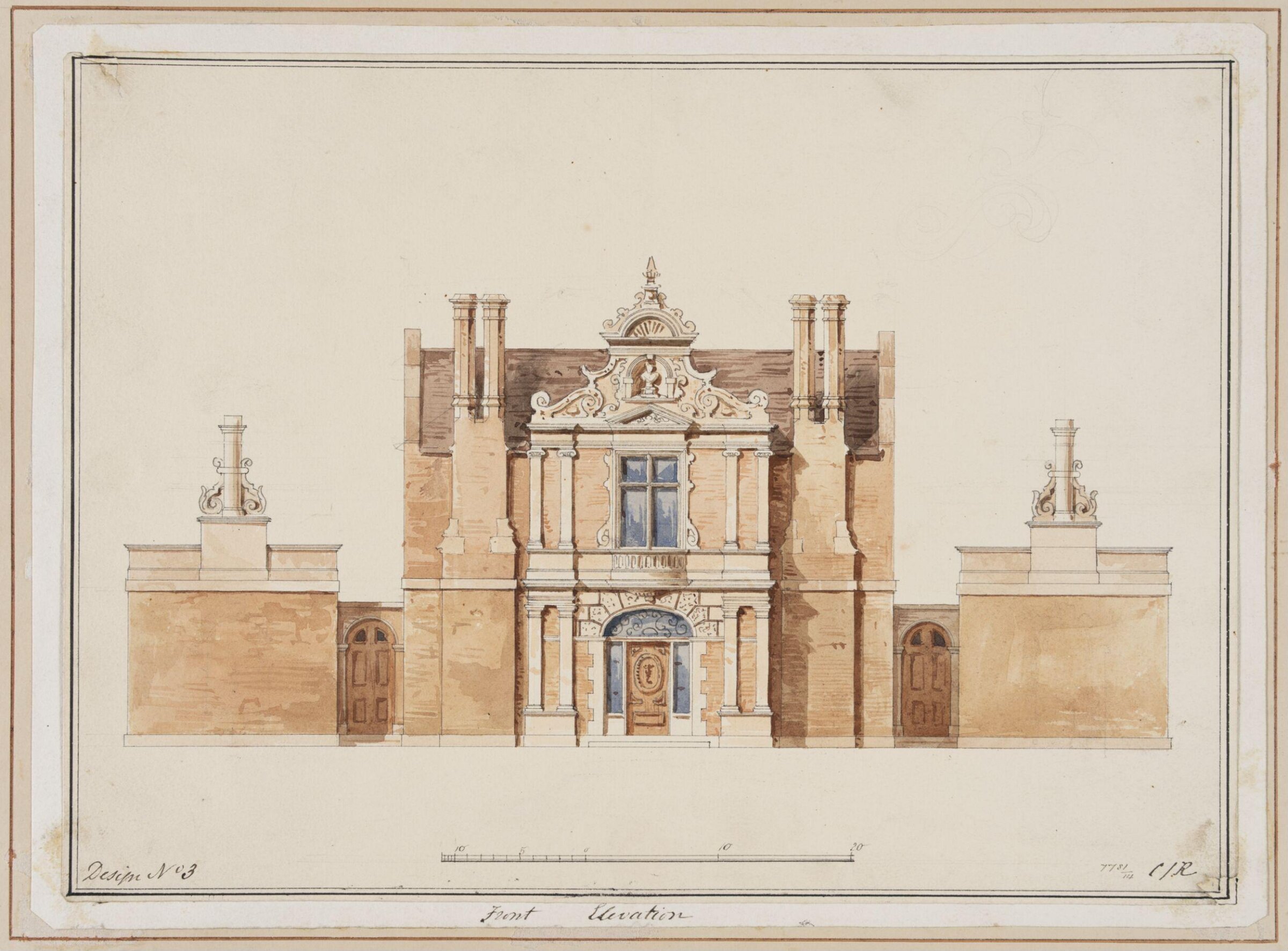 Design no. 3 - Front Elevation of a country villa with an Italianate façade, Charles James Richardson, circa 1850 - 1870