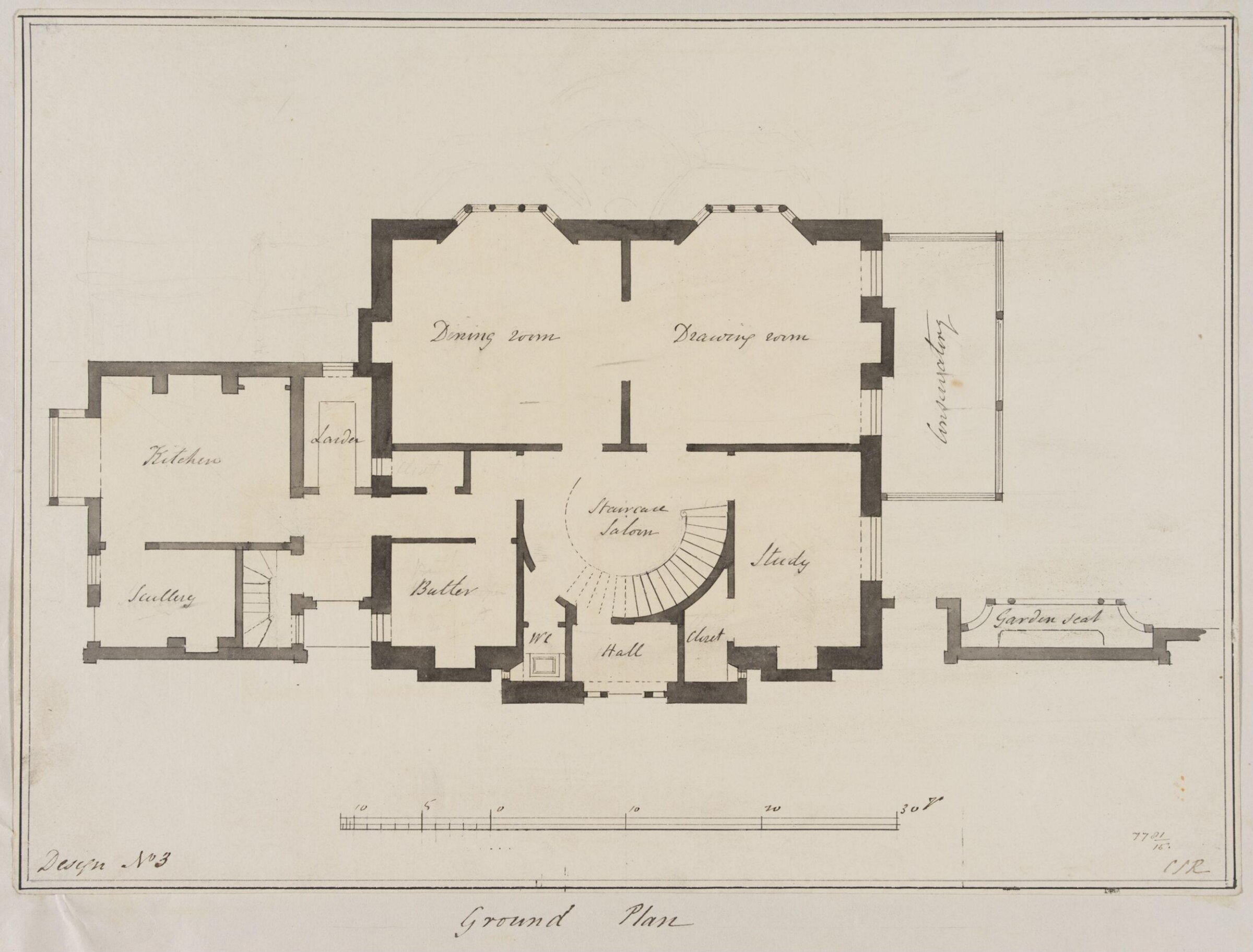 Design no. 3 - Plan of the ground floor of a country villa with an Italianate façade, Charles James Richardson, circa 1850 - 1870