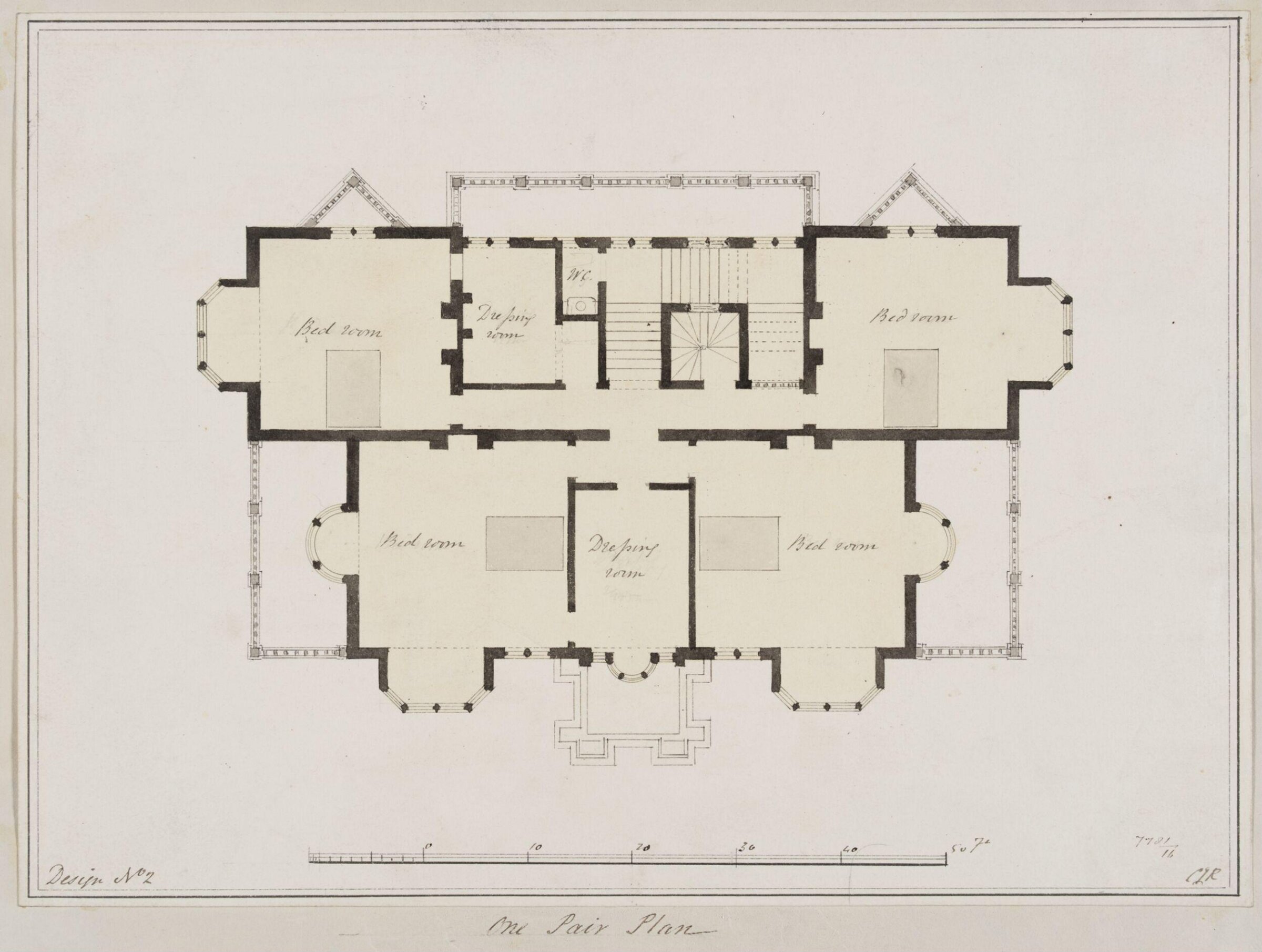 Design no. 2 - Plan of the first floor of a country villa in the Elizabethan style, Charles James Richardson, circa 1850 - 1870