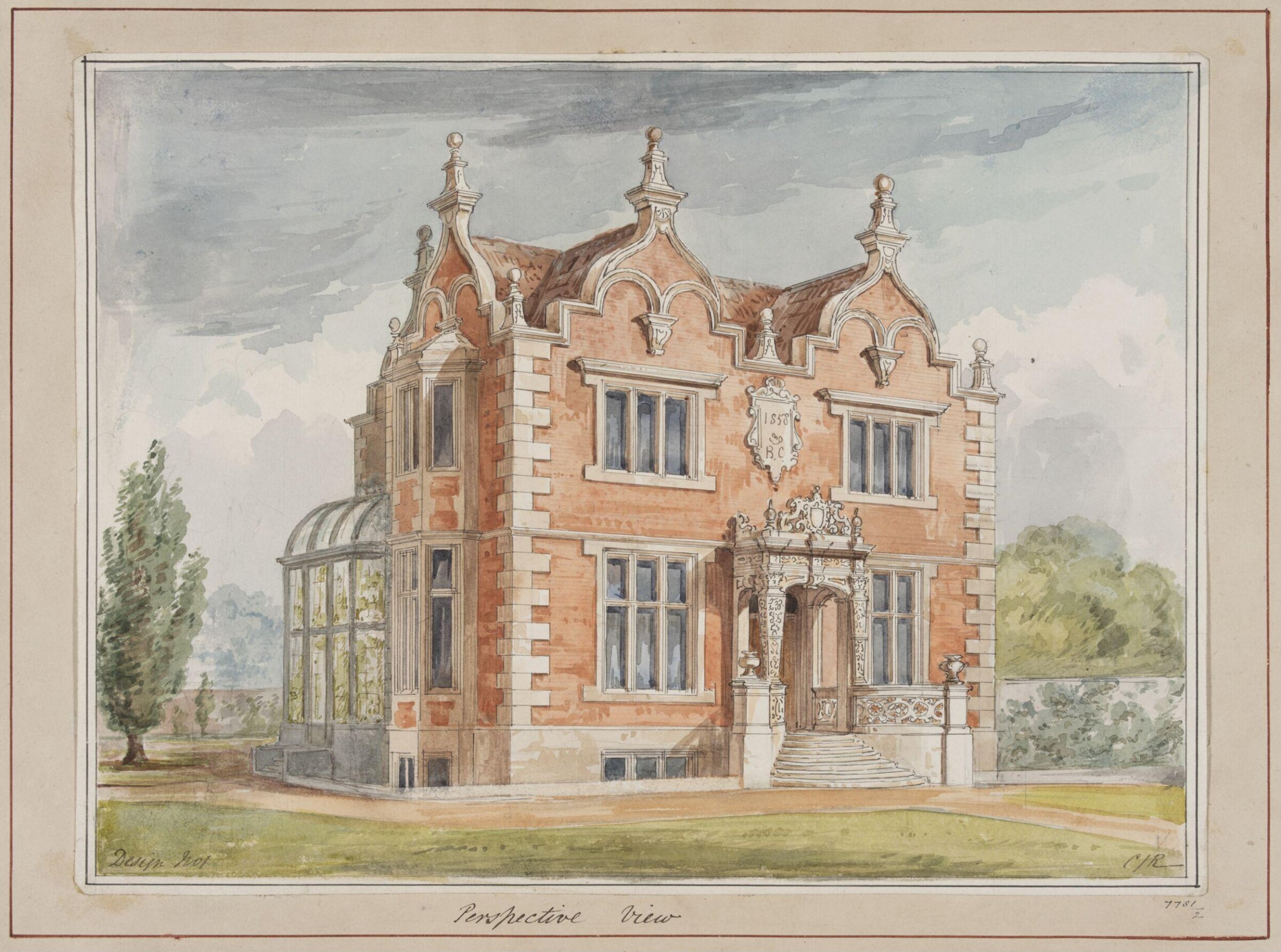 Design no. 1 - Perspective view of a small country villa, Charles James Richardson, circa 1850 - 1870
