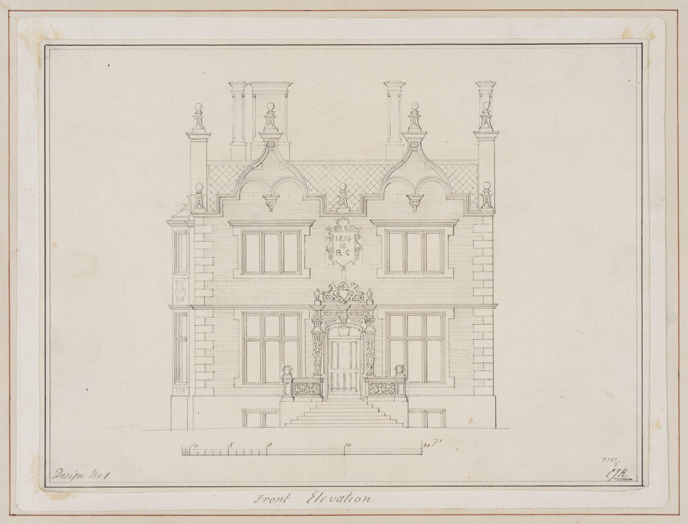 Design no. 1 - Front Elevation of a small country villa, Charles James Richardson, circa 1850 - 1870