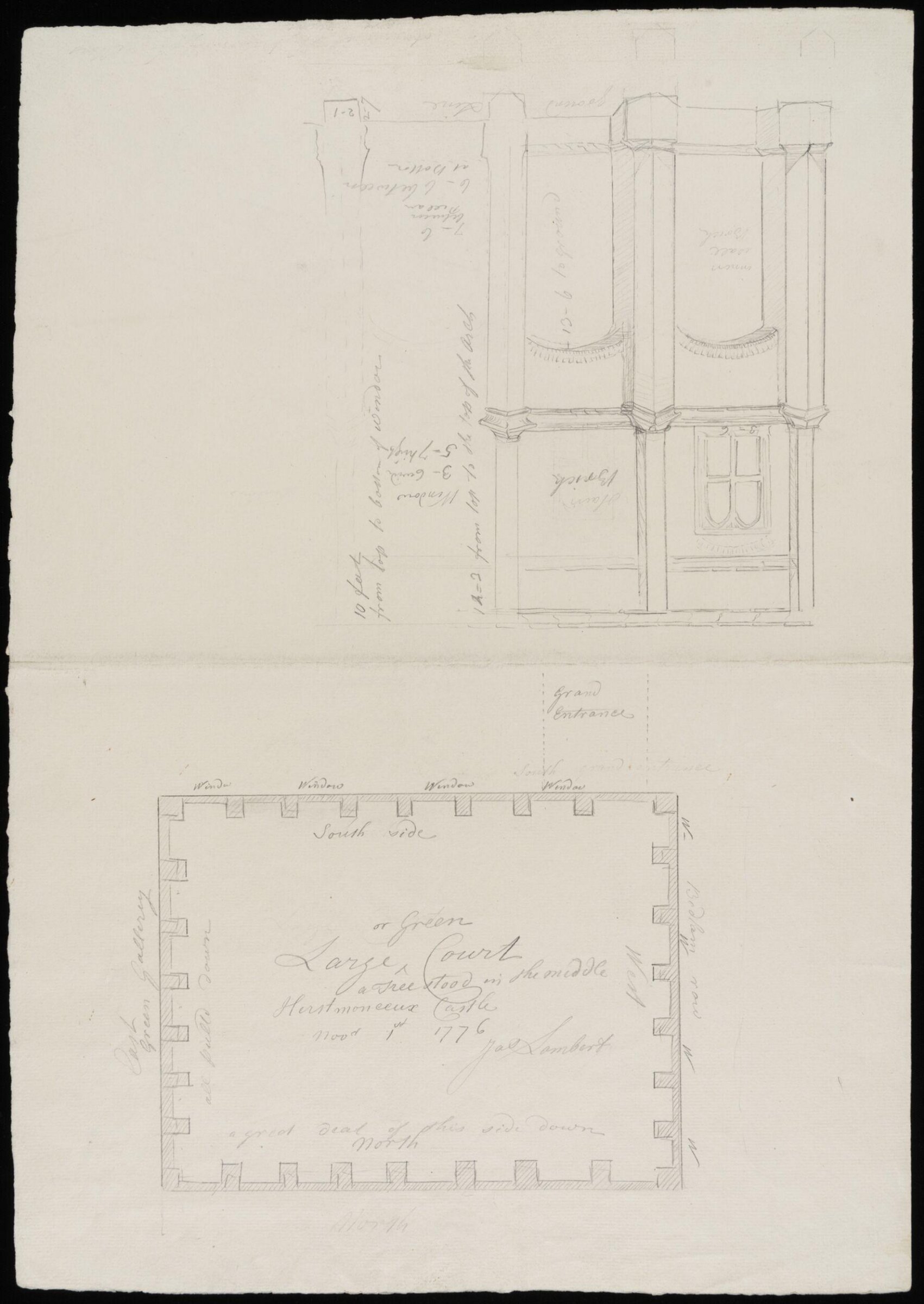 Plan, and elevation of two bays, of Green Court., James Lambert senior, Nov 1st 1776