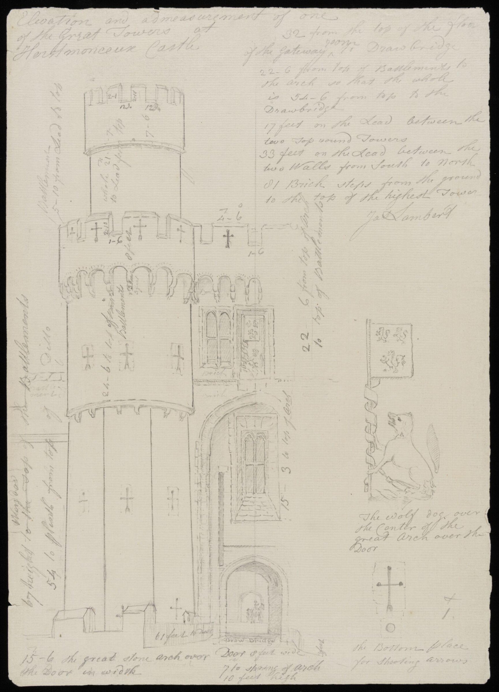 Elevation of one of the great towers., James Lambert senior, 1776