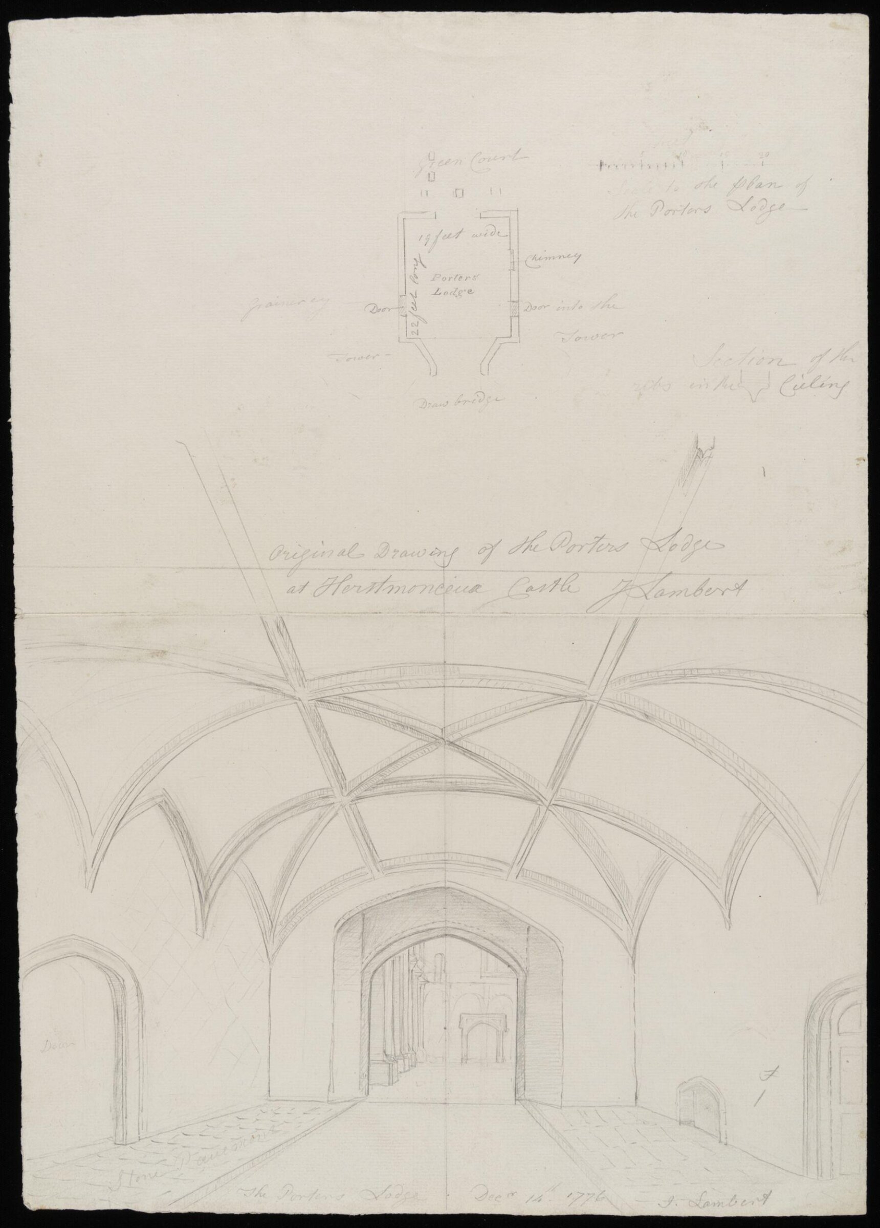 Interior, with sketch plan, of porter's lodge., James Lambert senior, Dec 14 1776